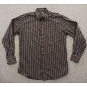 Roberto Cavalli Shirt Mens Large Brown Button Up Race Striped Log Sleeve Pocket